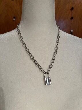 Silver Padlock Pendant Chain Necklace